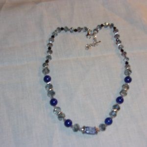 Genuine Sodalite Crystal Glass Beads Necklace 18 "